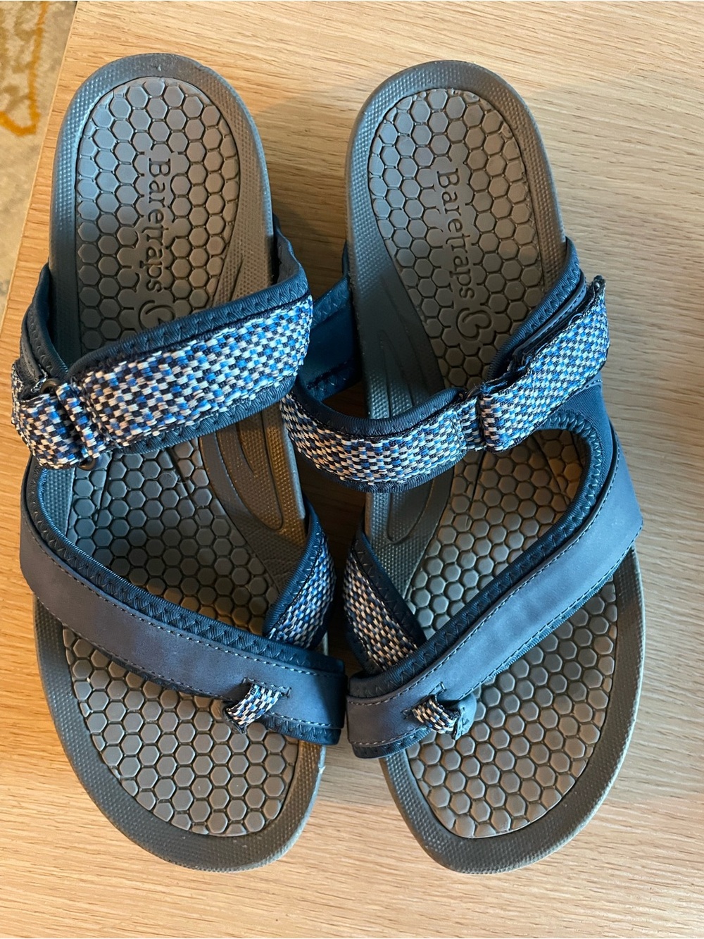 BareTraps Navy and Gray Striped Sport Sandals